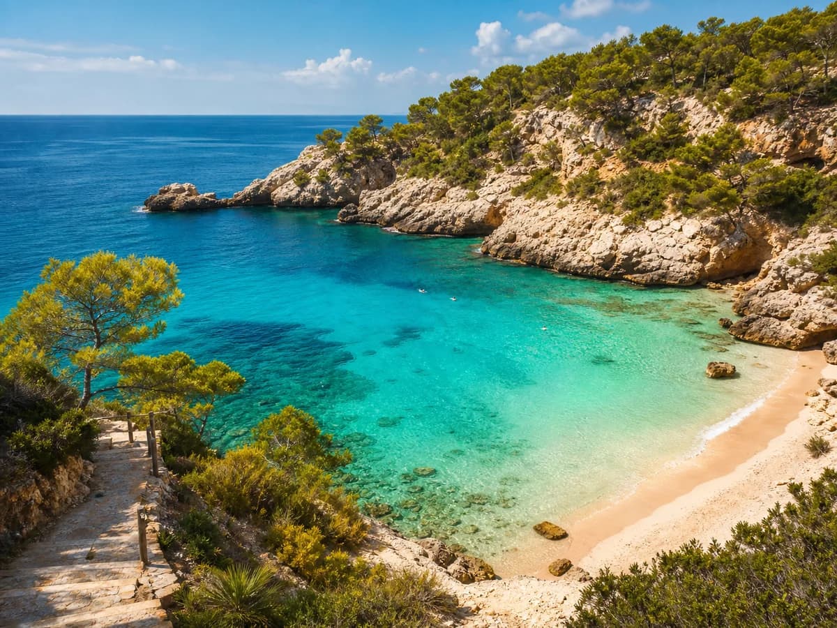 Türkisfarbene Bucht und Strand auf Mallorca