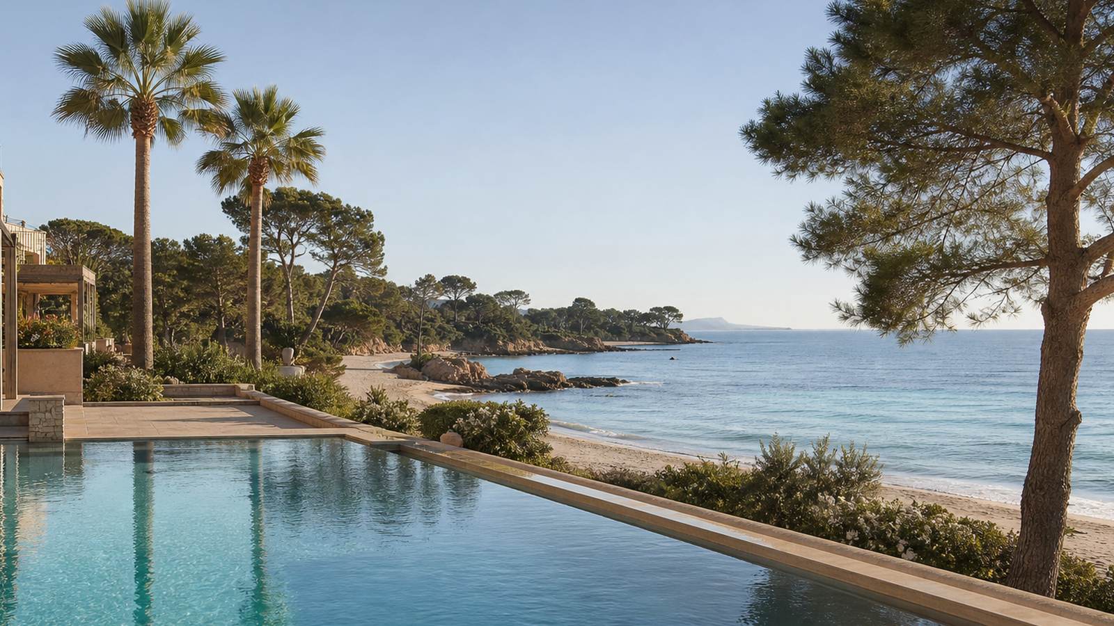KI-generiertes Mallorca-Stimmungsbild eines mediterranen Hotel-Außenbereichs für den Hotelcheck des ESPLENDIDO DE SOLLER in Port (El)