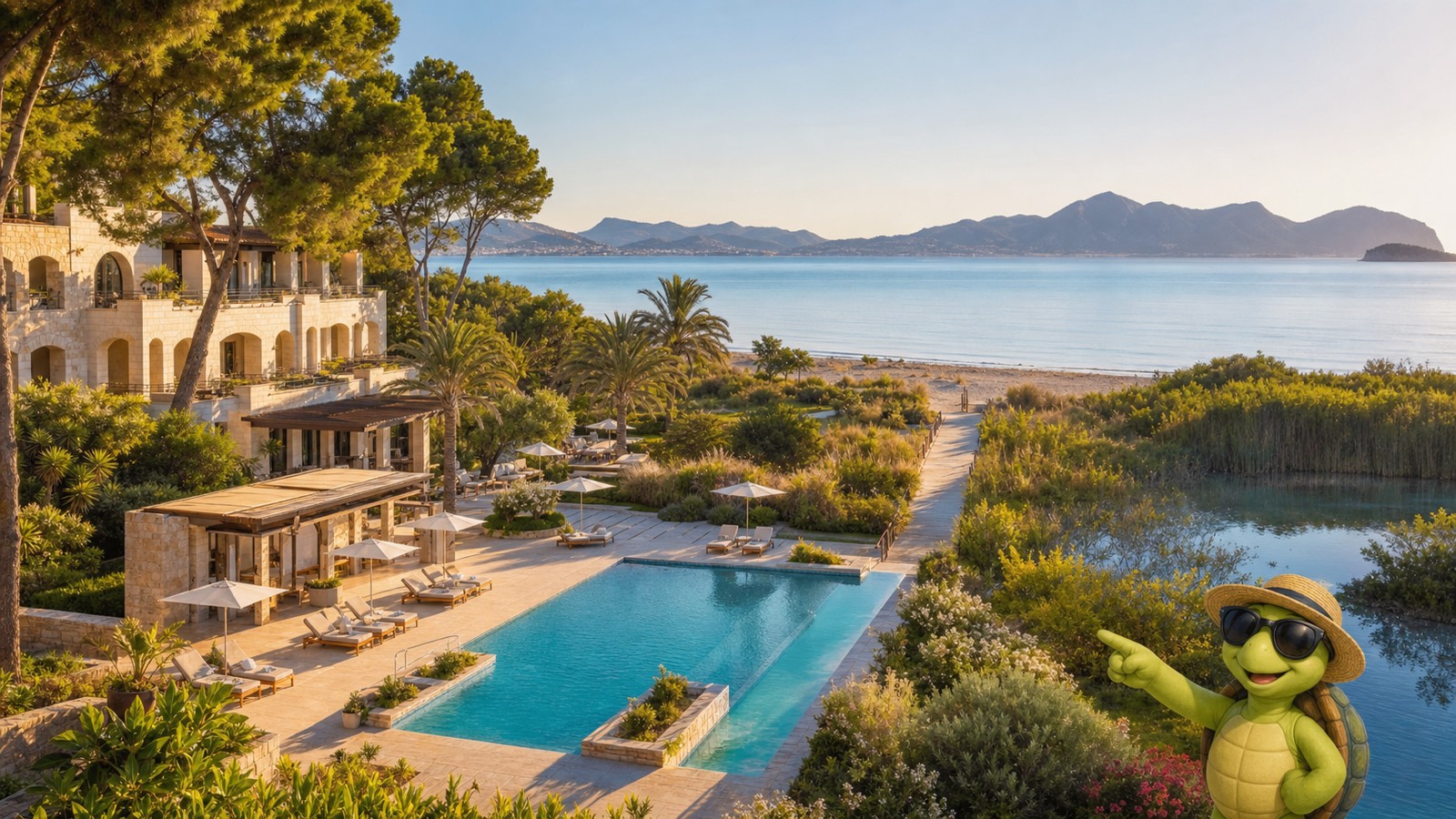 KI-Visualisierung für Grupotel Parc Natural & Spa mit Strand, Pool und Natur bei Playa de Muro