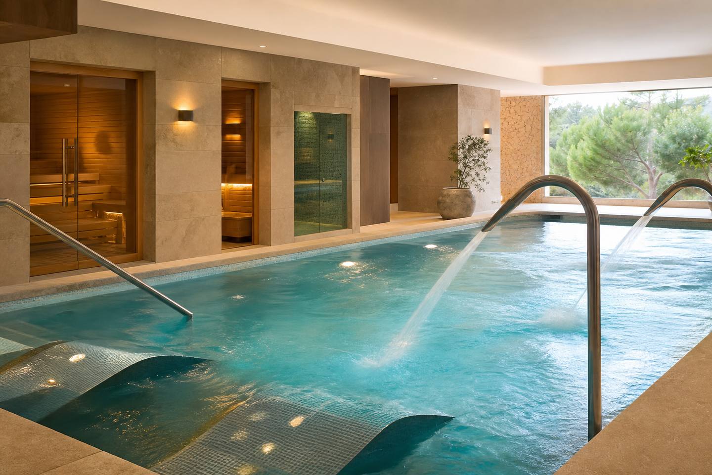 KI-Stimmungsbild für Hipotels Eurotel Punta Rotja mit beheiztem Spa-Pool, Wasserjets, Saunen und türkischem Bad