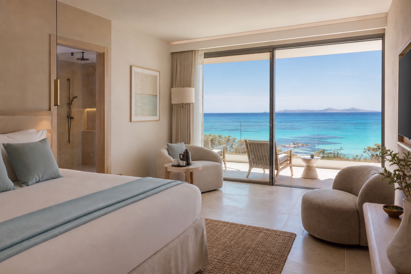 KI-Visualisierung für Iberostar Selection Es Trenc mit Junior Suite, Terrasse und Meerblick