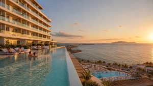 KI-Visualisierung für Iberostar Selection Es Trenc mit Rooftop-Pool und weitem Meerblick