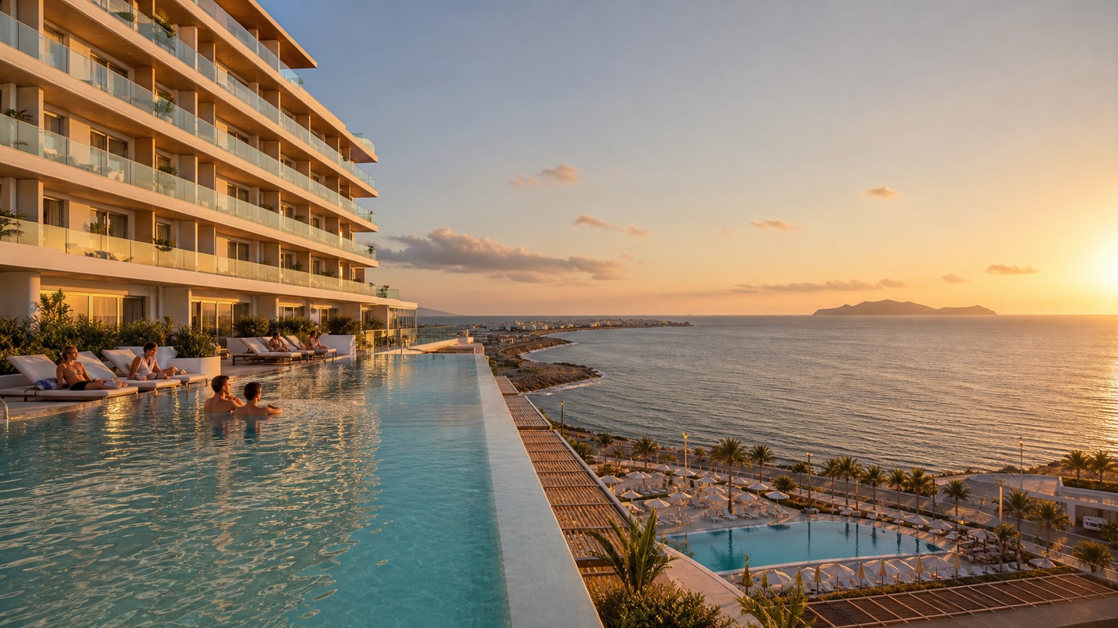KI-Visualisierung für Iberostar Selection Es Trenc mit Rooftop-Pool und weitem Meerblick