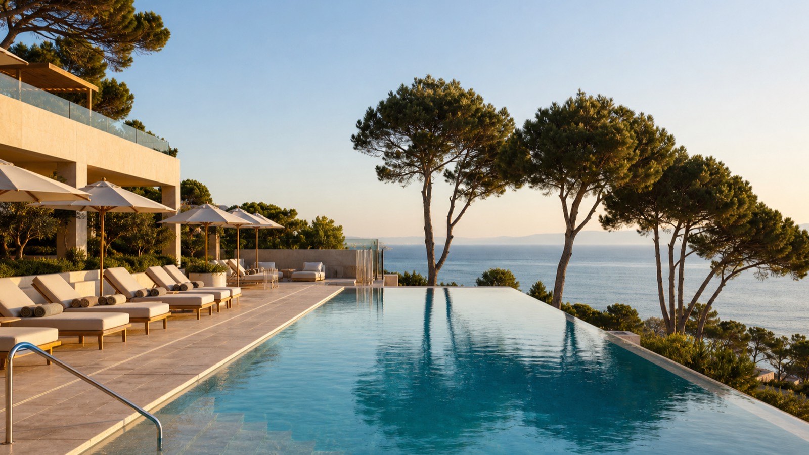 KI-generierte ruhige Poollandschaft eines Adults-Only-Hotels an der Playa de Palma