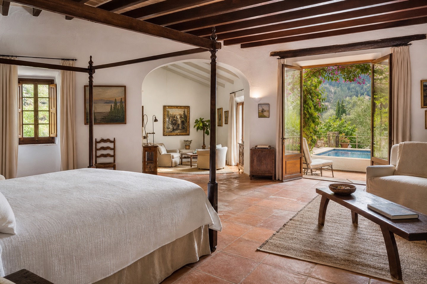 KI-Stimmungsbild für La Residencia, A Belmond Hotel mit mallorquinischer Suite, Himmelbett, Kunst und privatem Tauchbecken