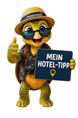 noonoo mit dem Schild Mein Hotel-Tipp für Mallorca