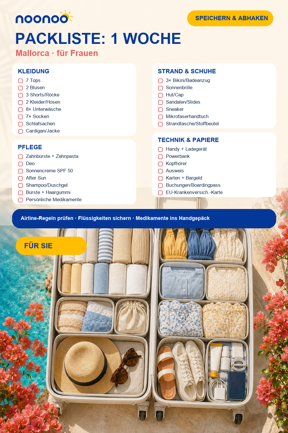 Packliste für 1 Woche Mallorca: für Frauen