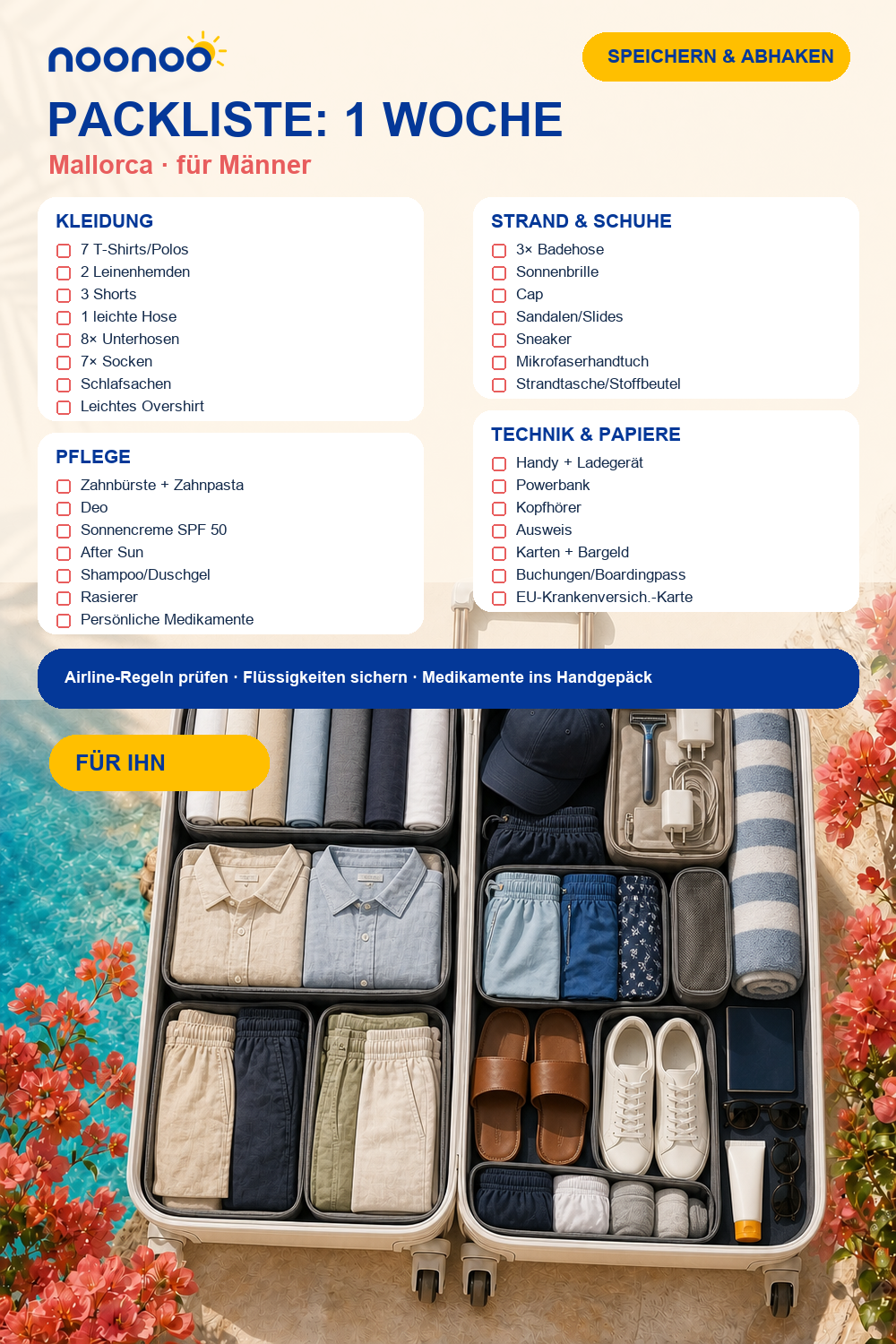 Packliste für 1 Woche Mallorca: für Männer