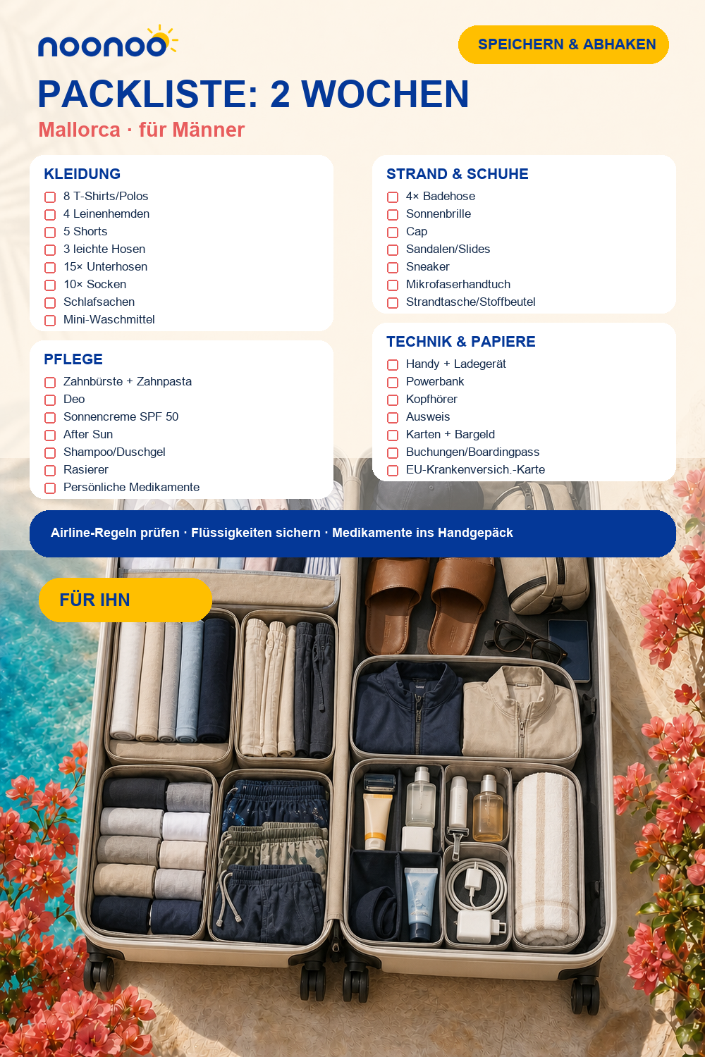 Packliste für 2 Wochen Mallorca: für Männer
