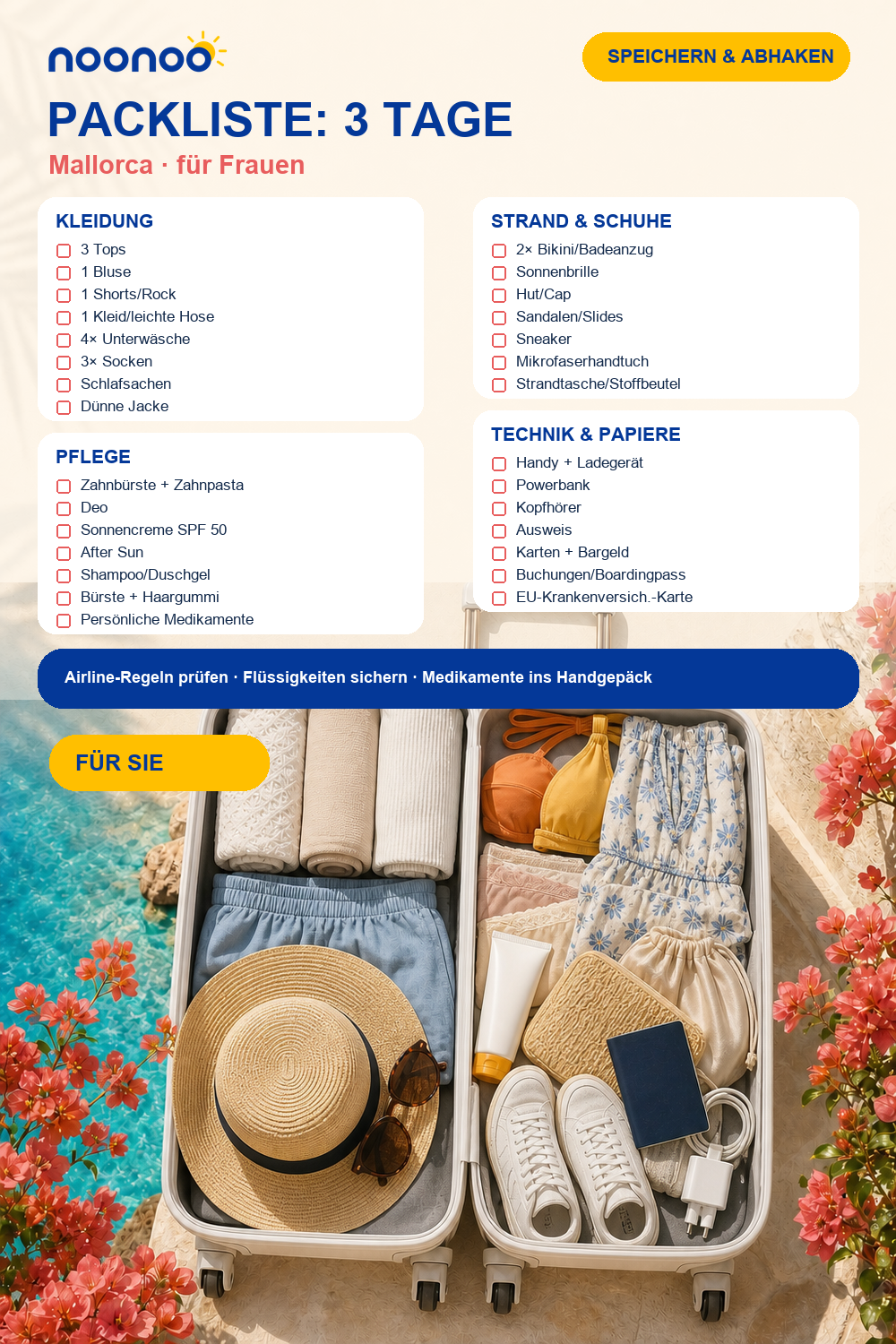 Packliste für 3 Tage Mallorca: für Frauen