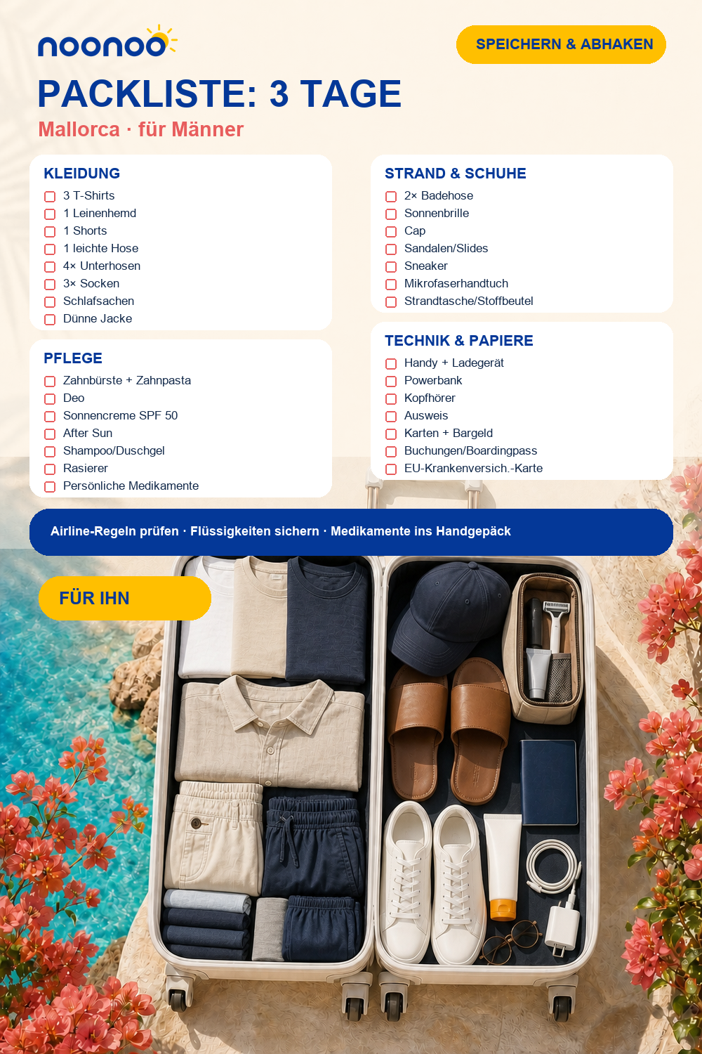 Packliste für 3 Tage Mallorca: für Männer