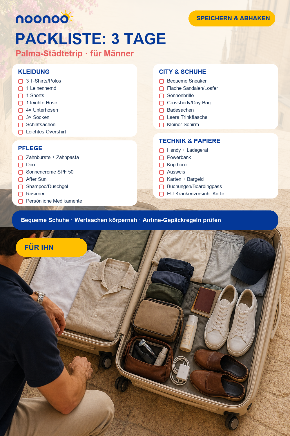 Packliste für 3 Tage Palma: Städtetrip für Männer