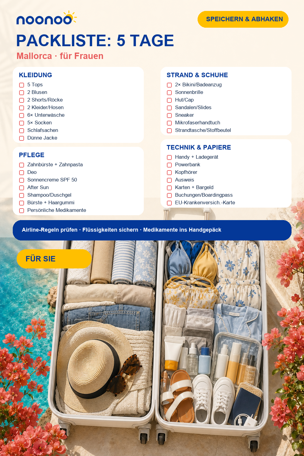 Packliste für 5 Tage Mallorca: für Frauen